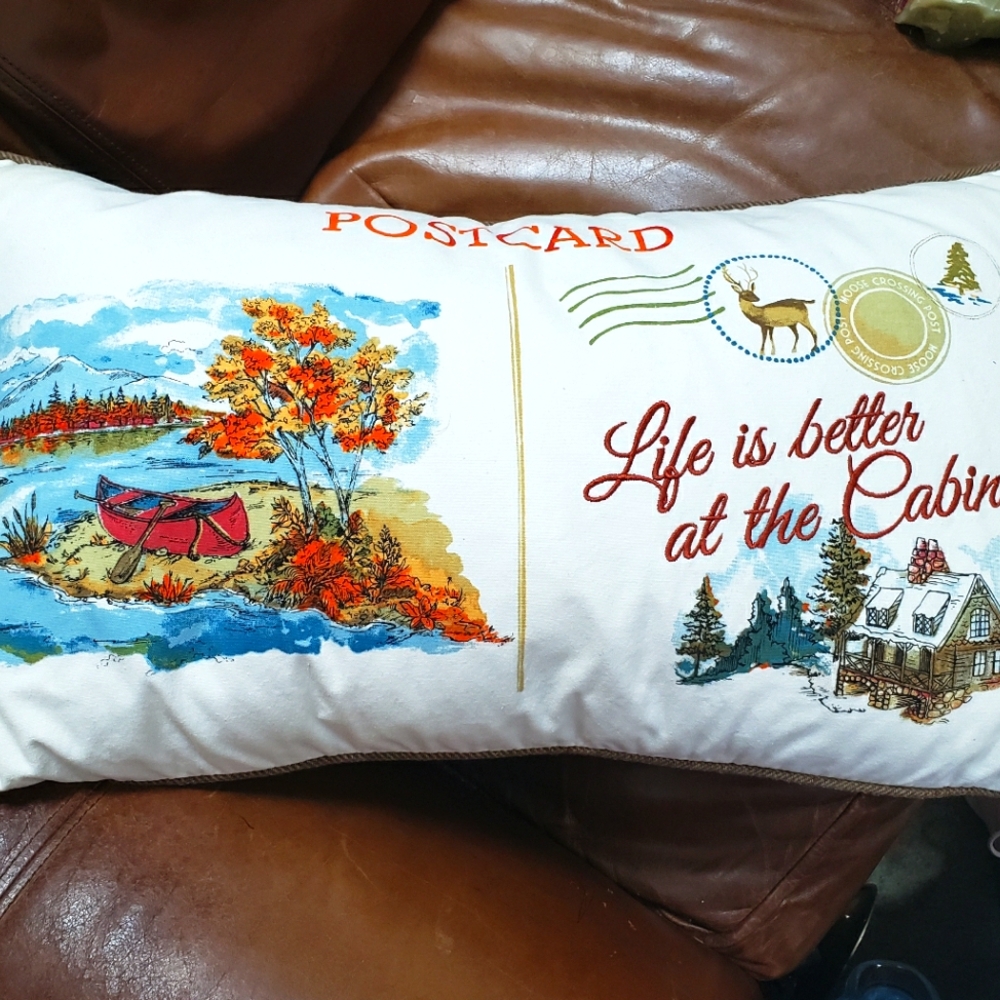 MAX STUDIO Decorative & EMBROIDERED Cabin Postcard Accent Pillow